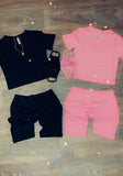 "Basically" Crop Top/Biker Set